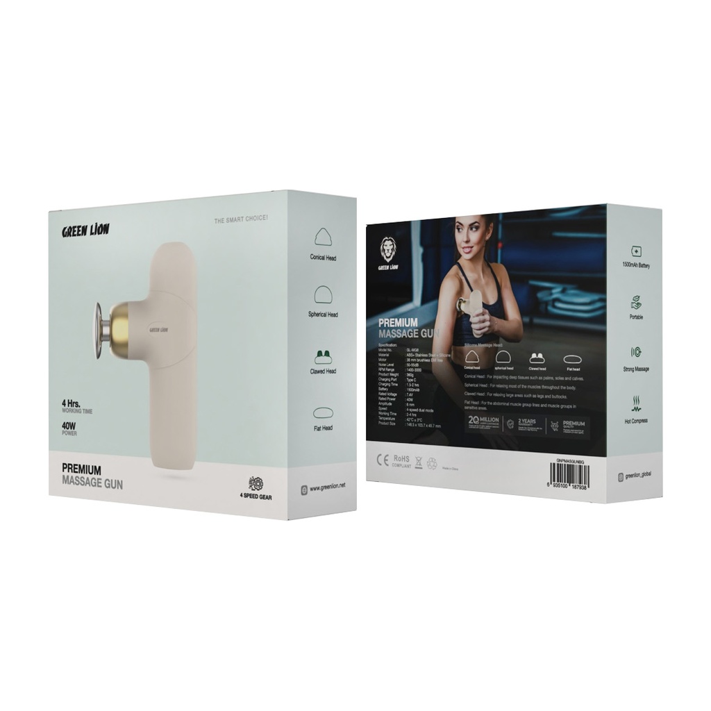 ماساژور تفنگی گرین لاین Green Lion Premium Massage Gun مدل GNPMASGUNBG