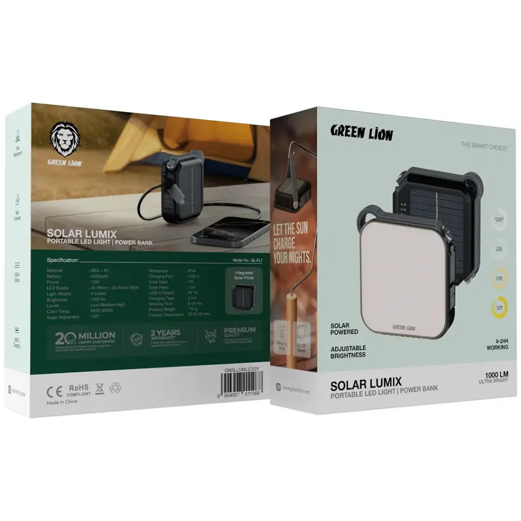 چراغ کمپ و اضطراری گرین لاین Green Lion Solar Lumix مدل GNSLLUMLEDGY